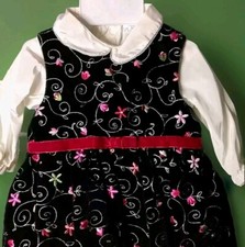 Infant 3-6 months Girls Velvet Dress With Embroidery - 3 Piece Set Vintage