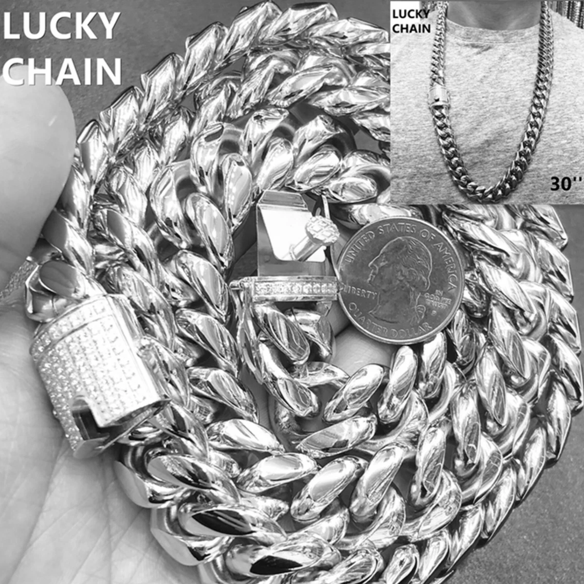 Stainless cuban link clearance chain