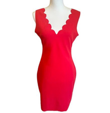 Shein Women's M Red Body Con Laser Cut Scallop Edge Mini Dress