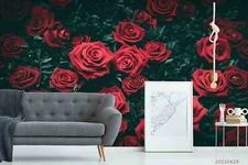 3D Red Floral Field Wallpaper Wall Mural Removable Self-adhesive Sticker2917