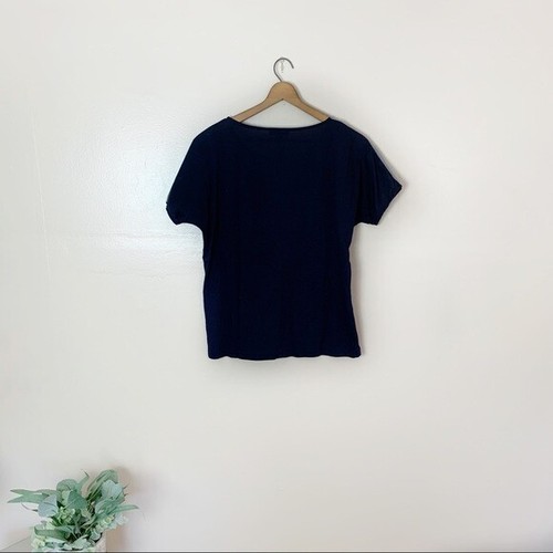 J. Crew Women's Size:Small Navy Blue Striped Embroidered Gem Short Sleeve Top - Picture 7 of 8