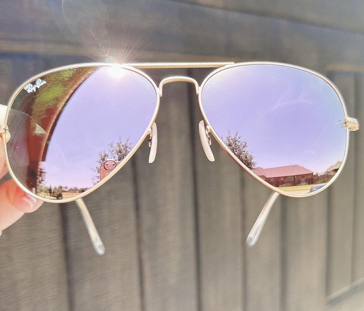 brown pink silver mirror ray ban