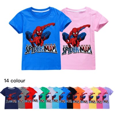Kinder Jungen Spiderman Print Sommer Kurzarm T-Shirt Casual Tops Tee 2-13 Jahre