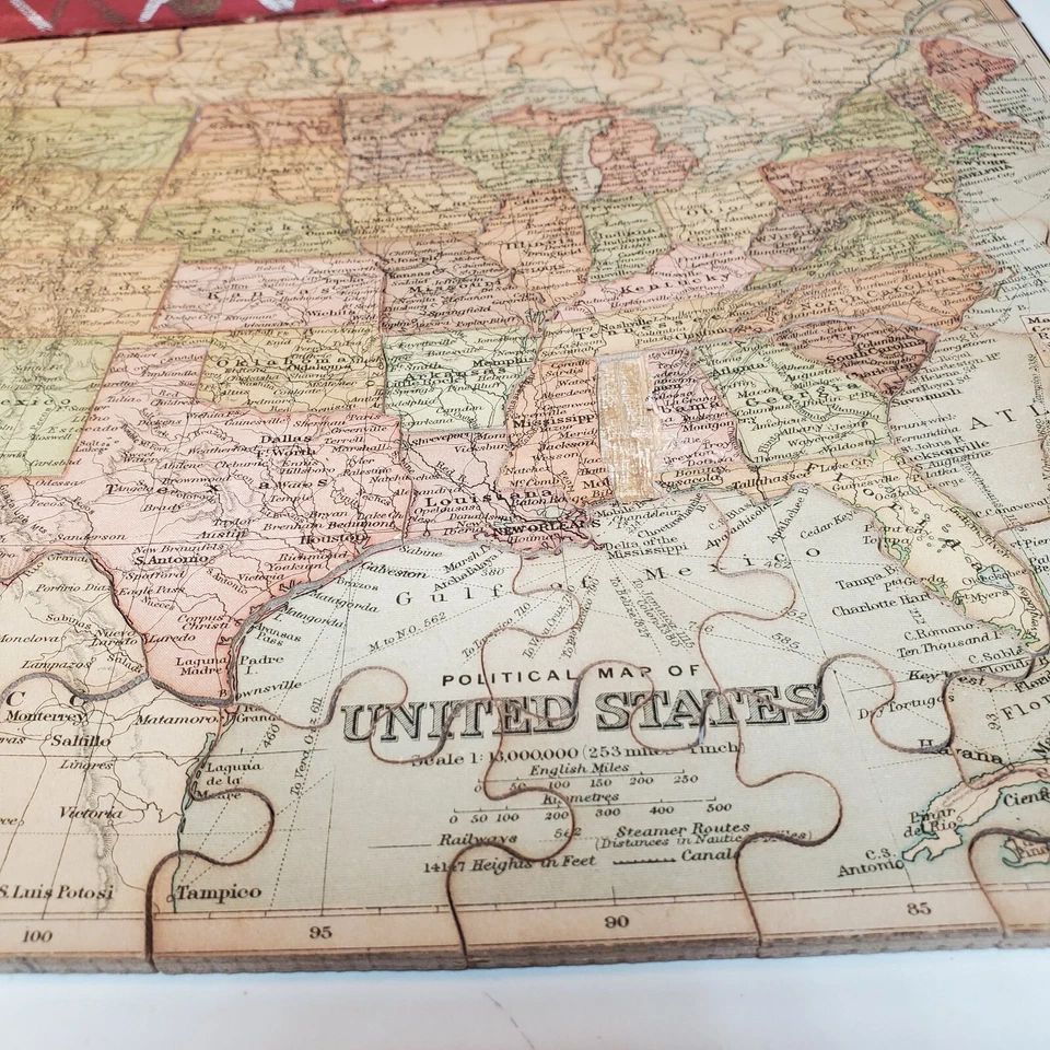 VICTORY Geographical Map Jigsaw Puzzle US & England Wooden Vintage 50s Complete - Image 3 of 4