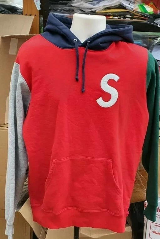 Sweat à capuche SS19 Supreme S Logo Colorblocked taille XL rouge à capuche