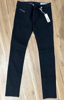 Diesel Men's Black Super Slim Skinny Stretch Denim Jeans Dark Wash 5-Pocket Logo
