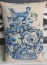 Primitive antique crock stamp bee sting jug indigo blue pillow pottery