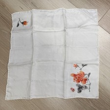 Vintage Chinese 100 Silk Hand Painted Scarf White with Floral Detail