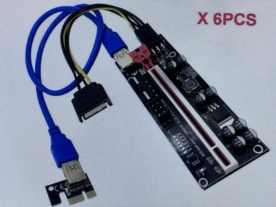 6 Pack PCI-E Riser 010S GPU Riser Adapter Card Pci-Express 1X to 16X Riser Card 