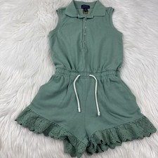 Polo Ralph Lauren Girls Size 7 Mint Green Sleeveless Romper Eyelet Ruffle