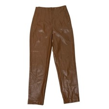 Zara Faux Brown Leather Pleated Tapered Pants - Size S