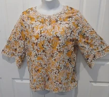 SOLITAIRE by Ravi Khosla Embroidered Floral Golden Yellow Top XL
