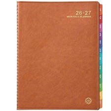 Monthly Planner 2026-2027 Twin-Wire Organizer Leather Cover 18M Planner, Brown