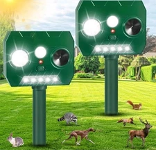 2 PACK Solar Ultrasonic Animal Repellent Dog Cat Deer Raccoon w/ Motion Detector