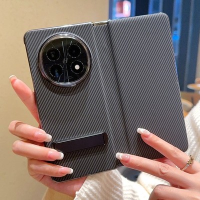 For OPPO Find N5, Luxury Carbon Fiber Pattern Flip Leather KickStand Case Cover