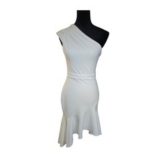 Xscape White One Shoulder Asymmetrical Hem Ruffle Cocktail Dress
