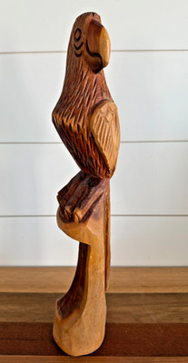 Vintage Wood Parrot Sitting on Post Carving Sculpture Artist Marv Clarke