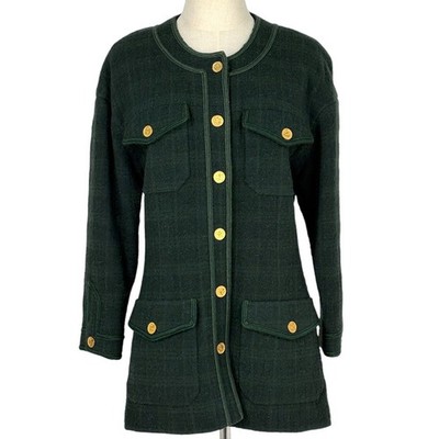 CHANEL Collarless Jacket Coco Mark Cambon Outerwear Other Jacket Wool Green