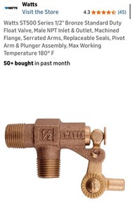 Watts ST500 ST500 Series 1/2-1 in Bronze Float Valve, Replaceable Seals