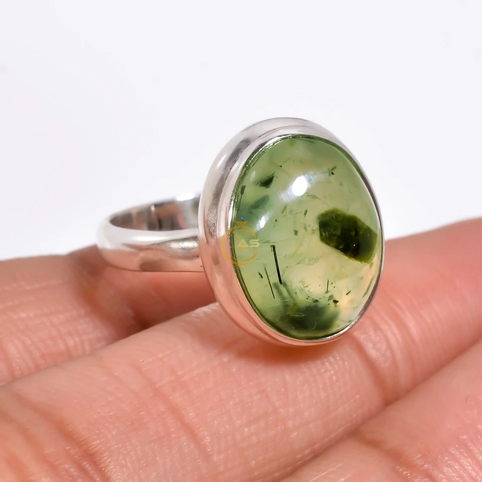 Anillo Prehnita Verde Natural Plata de Ley 925 Hecho a Mano Anillos Boho Foto 4 de 4