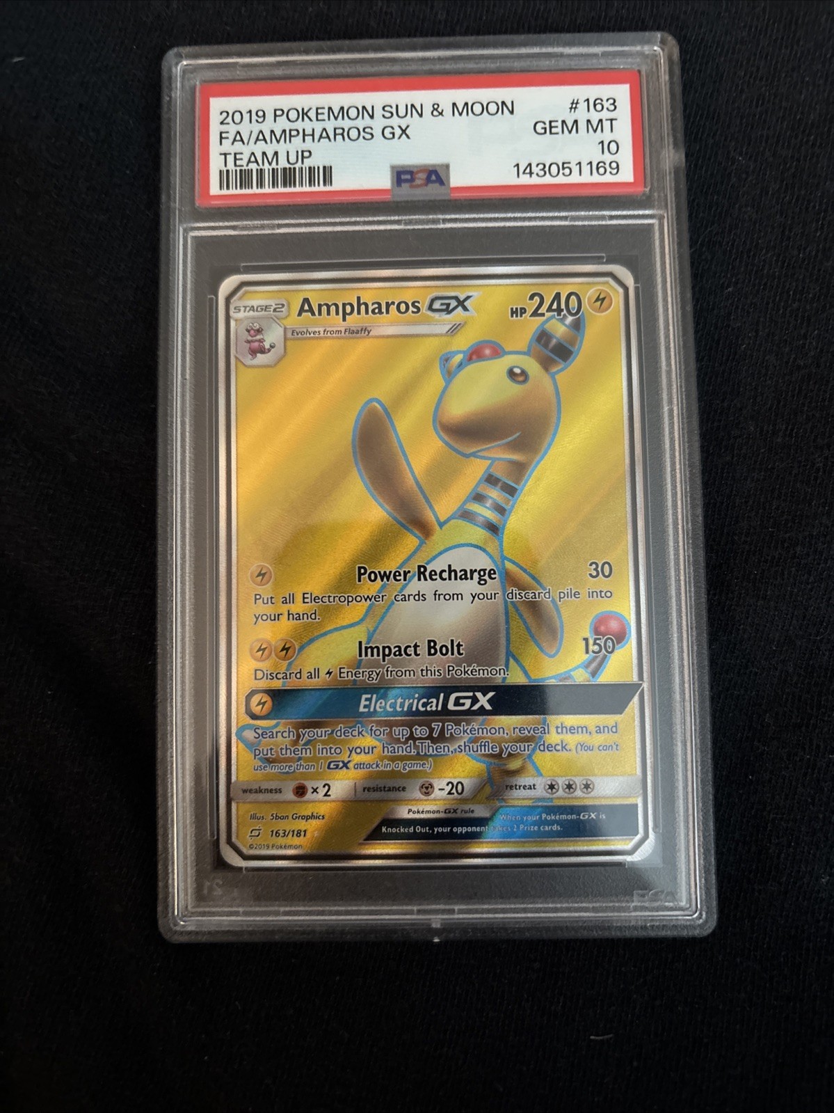 2019 POKEMON TEAM UP AMPHAROS GX #163 FULL ART PSA 10 GEM MINT #113906152