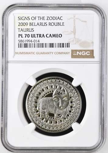 2009 Belarus Rouble Taurus Signs of the Zodiac Copper-Nickel NGC PL 70 UC