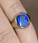 Vintage 10K Gold Intaglio Blue Signet Ring Depicting a Jackal?...size 4.75
