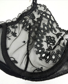 La Perla Black Embroidered Mesh Underwire Bra Back Close Italy Size 32