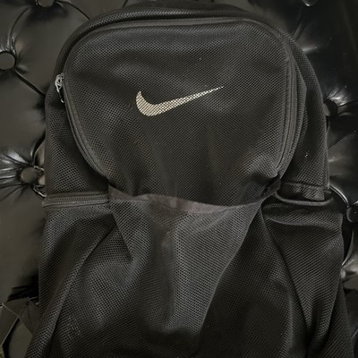 Nike Black Solid Backpack Zip Closure w/ White Swoosh Logo Men's Shoulder Strap