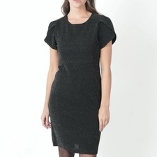 Calvin Klein Black Glitter Tulip Sleeve Stretch Sheath Dress Wedding Cocktail 6