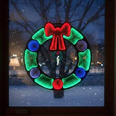 ALMINEEZ Large 60cm LED Infinity Mirror Christmas Wreath – Festive Hanging Decor with Bow