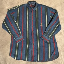Ralph Lauren Chaps Button Up Multi Color Stripe Mens L Vintage Embroidered Shirt