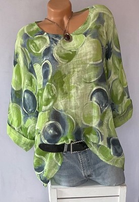 ITALY Gr.44,46,48 Longshirt,Tunika,Bluse,Shirt,Muster,Oversize,Baumwolle, NEU