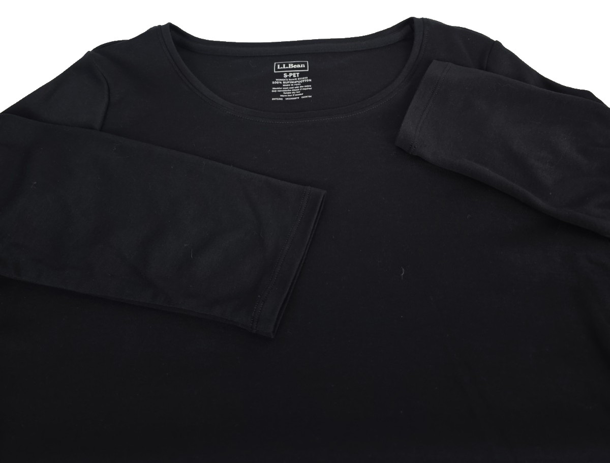 LL Bean Womens Petite Small Black Supima Cotton 3/4 Sleeve Round Neck Tee Top