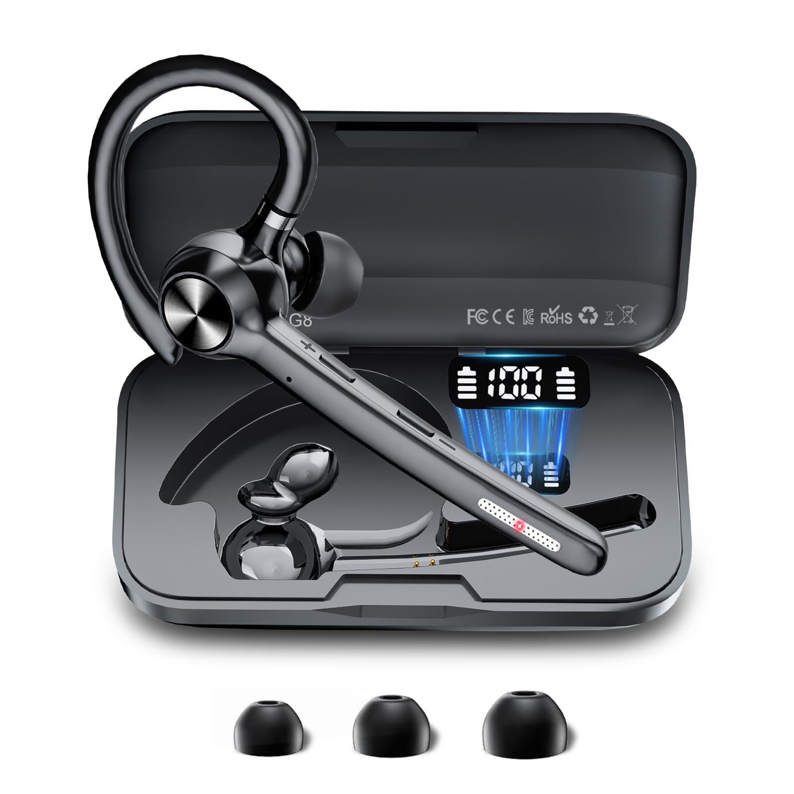 Bluetooth Headset, Wireless Bluetooth Earpiece With 400mAh Charging Case,150 ...