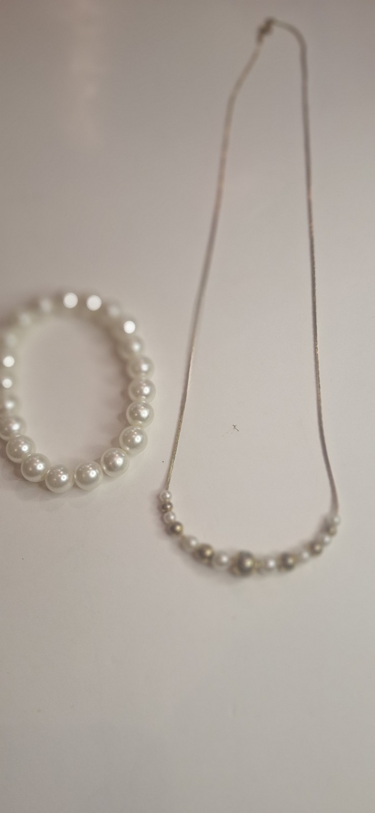 Gold Pearl Necklace and Bracelet Set with Elegant Chain-image