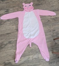 Adult Pig Costume One Piece Size Medium Pink Hooded Plush Animal NWOT