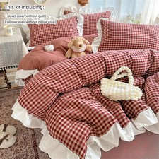 3pcs Red,black Plaid Duvet Cover Set 1 Duvet Cover  2 Pillowcase Without Core 