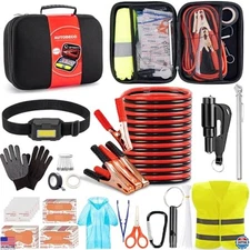 Portable Car Emergency Kit - Roadside Safety Tools, Black