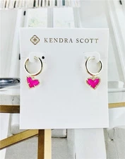 NEW Kendra Scott Ari Heart Huggie Gold tone Earrings Magenta