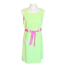 Eliza J Lime Green Pink Ribbon Belt Pique Sheath Dress Women Size 10 NWT vintage