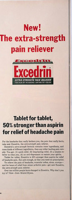 1964 Excederin Extra-Strength Pain Relief Headache Vintage Print Ad LIFE Jan 17