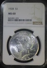 1928 P Peace Silver Dollar NGC MS60 Low Mintage Key Date Coin