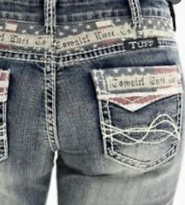 Limited Edition American Flag Cowgirl Tuff Co Jeans Patriotic 29x33 Western Boot