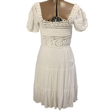 Jessica Simpson Crochet Smocked Tiered Mini Dress Cottage Peasant White S