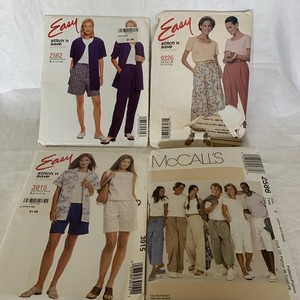 Lot of 4 Easy Sewing Patterns Cut Uncut Shorts Tops Skirt Pants Vtg 90s 00s