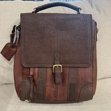 Wine Enthusiast 3-Bottle Brown Two-Toned Leather Wine Tote Bag Backpack