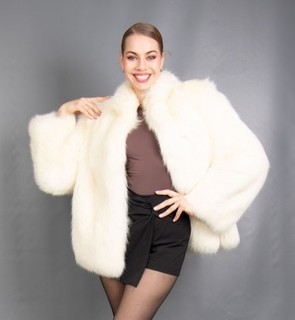 18298 GLAMOROUS REAL BLUE FOX COAT LUXURY FUR JACKET PELZ BEAUTIFUL LOOK SIZE M