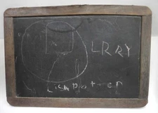 antique VICTORIAN CHALKBOARD w WOOD FRAME slate child dovetail-like 12.5"x8.75"