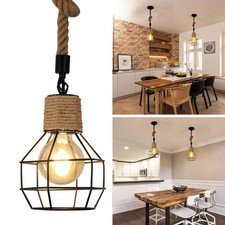 Rustic Ceiling Light Hemp Rope Pendant Lamp Hanging Lighting Chandelier E27 Shop